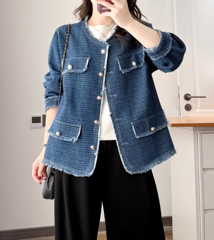 25SS. 수술 데님 트위드 자켓