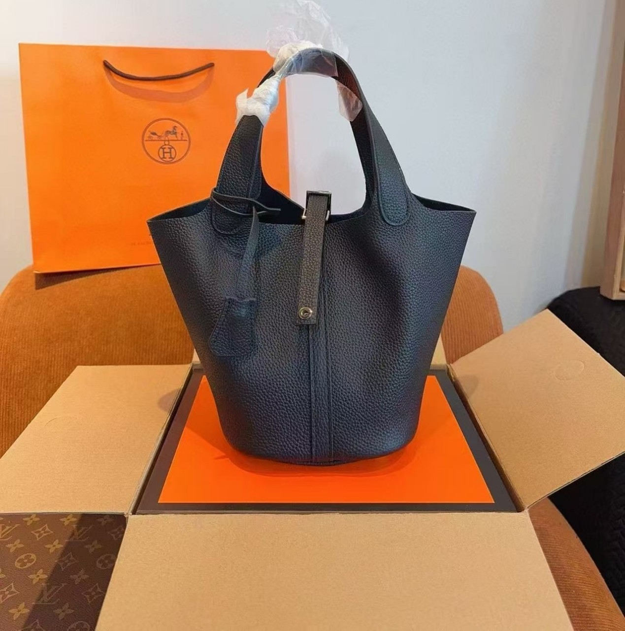 에르메스 Hermes 피코탄22  클레망스 토트백 누아 은장 