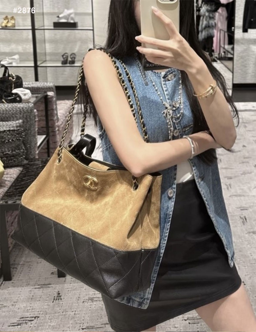 샤넬 25A 공방 스웨이드 투톤 쇼퍼 백