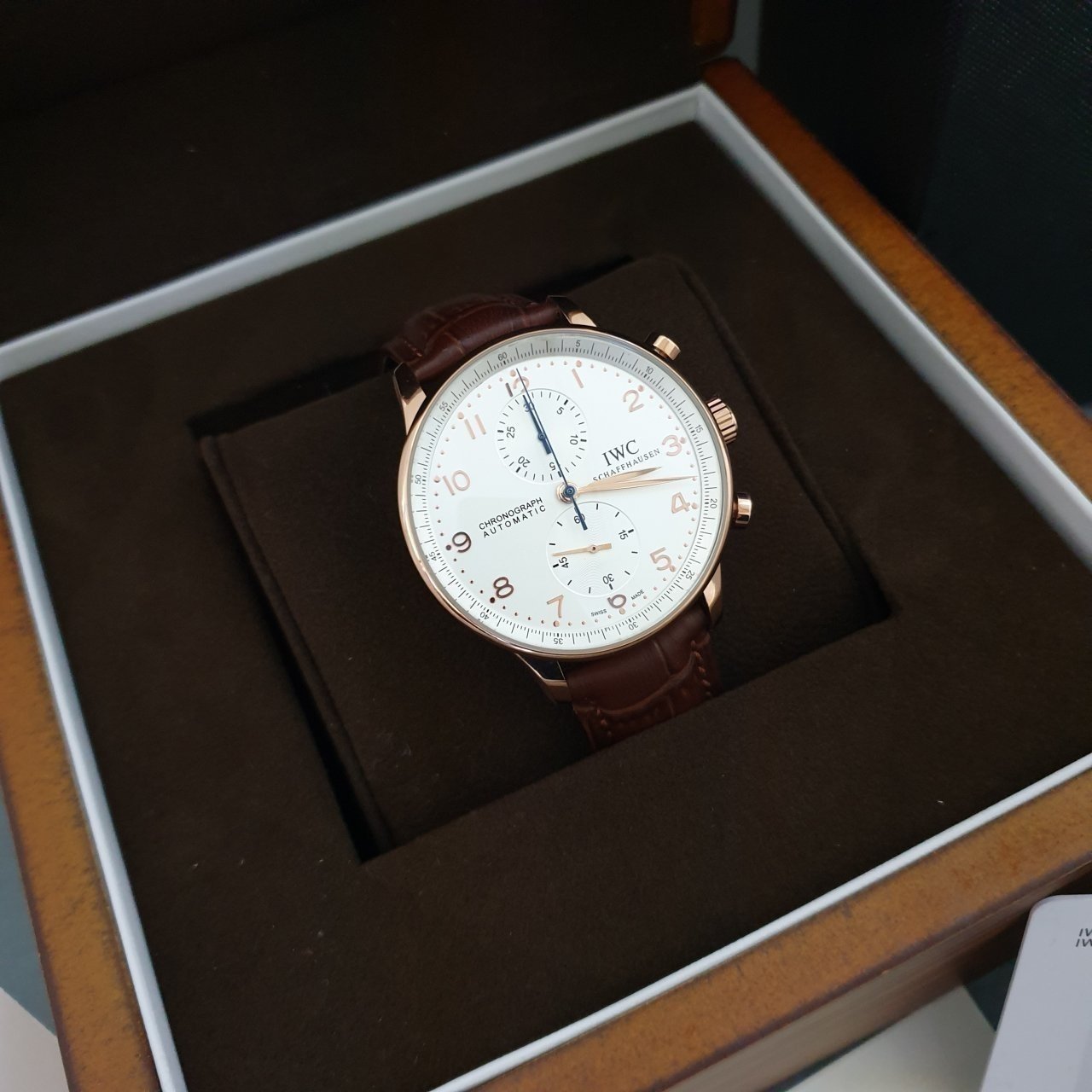 IWC 포르투기스 골드핸즈 금장 밤 가죽밴드 시계 