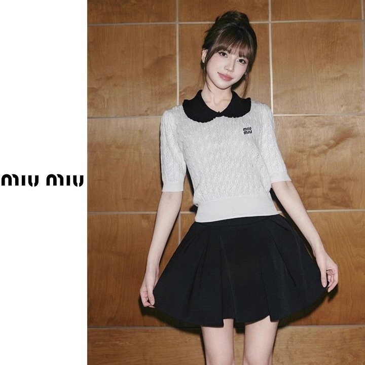 M] 배색 프릴카라 니트색