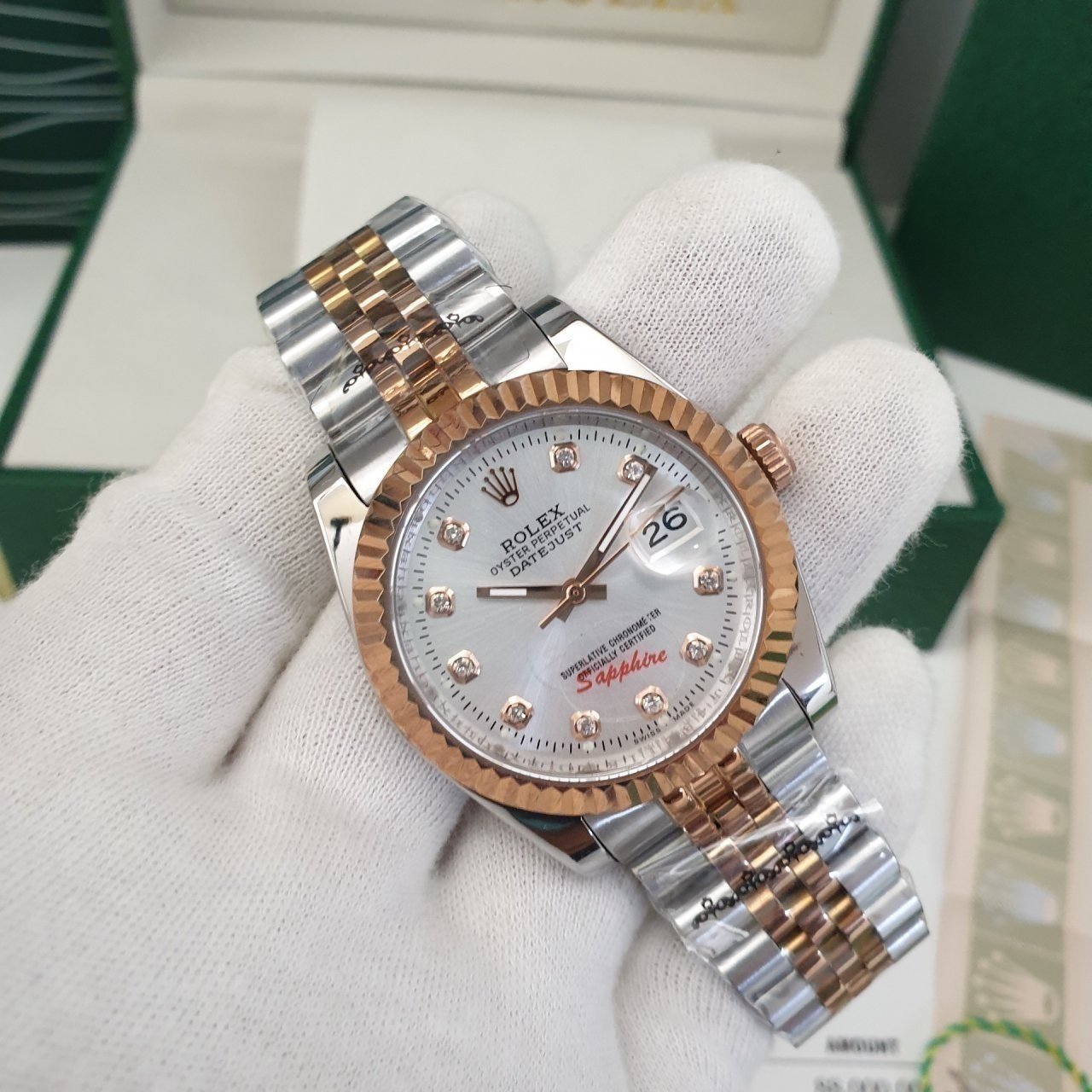 롤렉스 텐포인트 은판 핑크콤비 메탈 시계