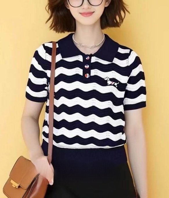 톰브라운 3선 버튼 포인트 경량 반팔니트