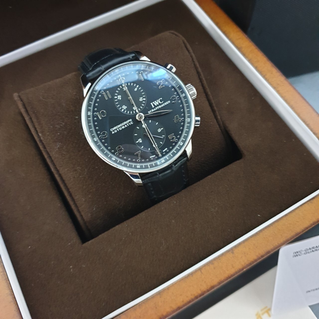 IWC 포르투기스 검판 은장 가죽밴드 시계 