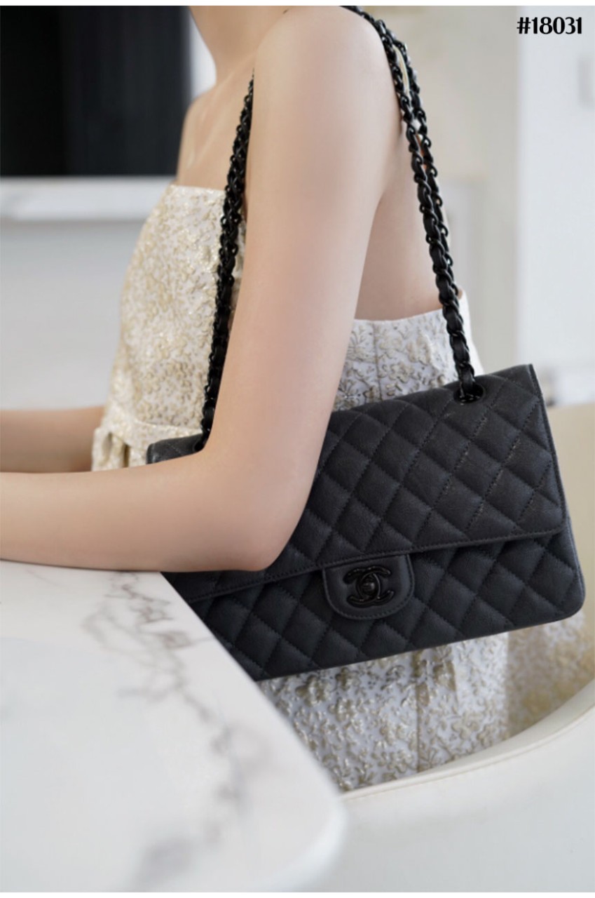 샤넬 램스킨 클래식 플랩백 올블랙