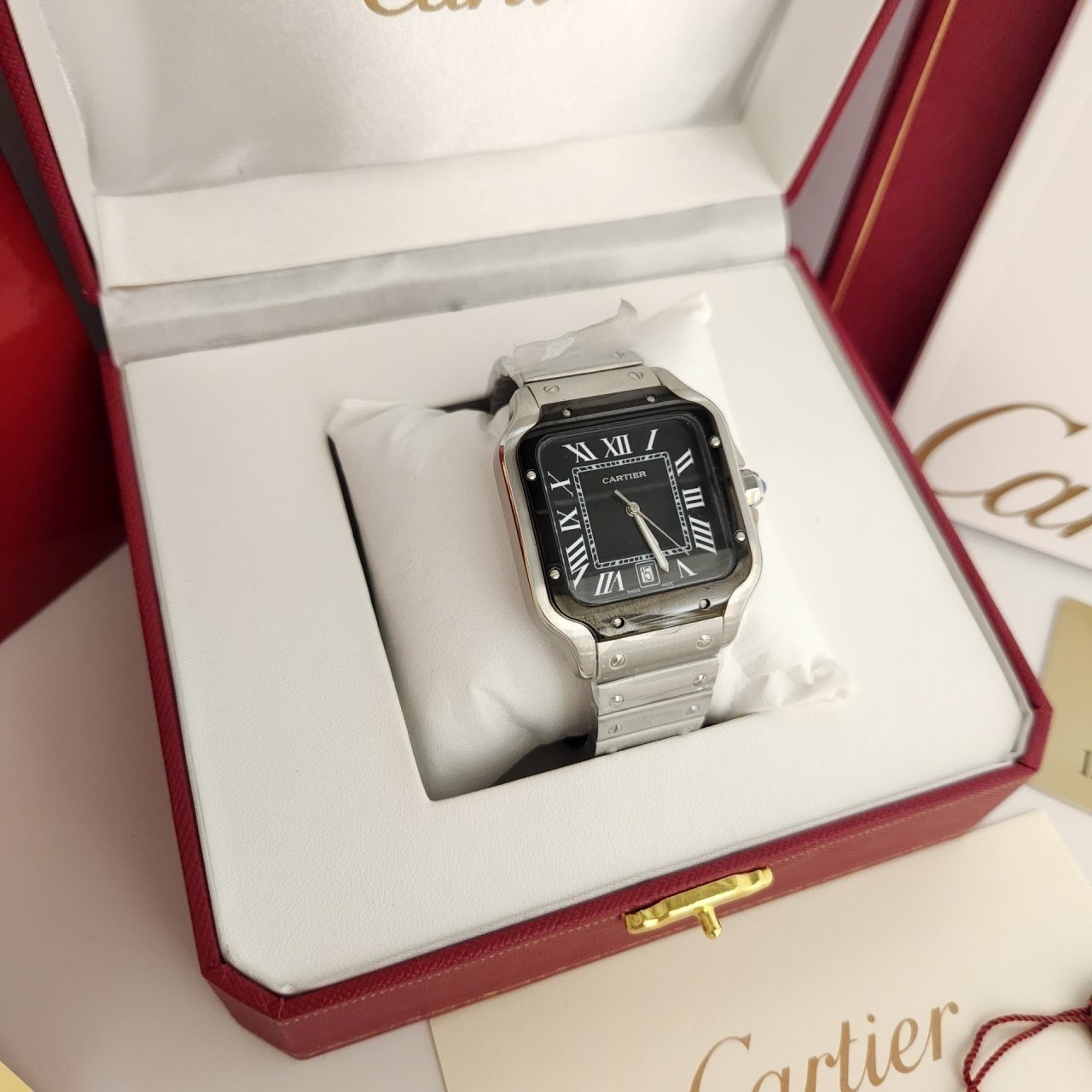 까르띠에 산토스 블랙 실버메탈 시계