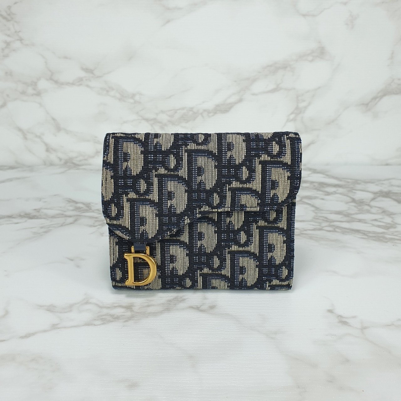 디올 오블리크 자카드 새들 반지갑 