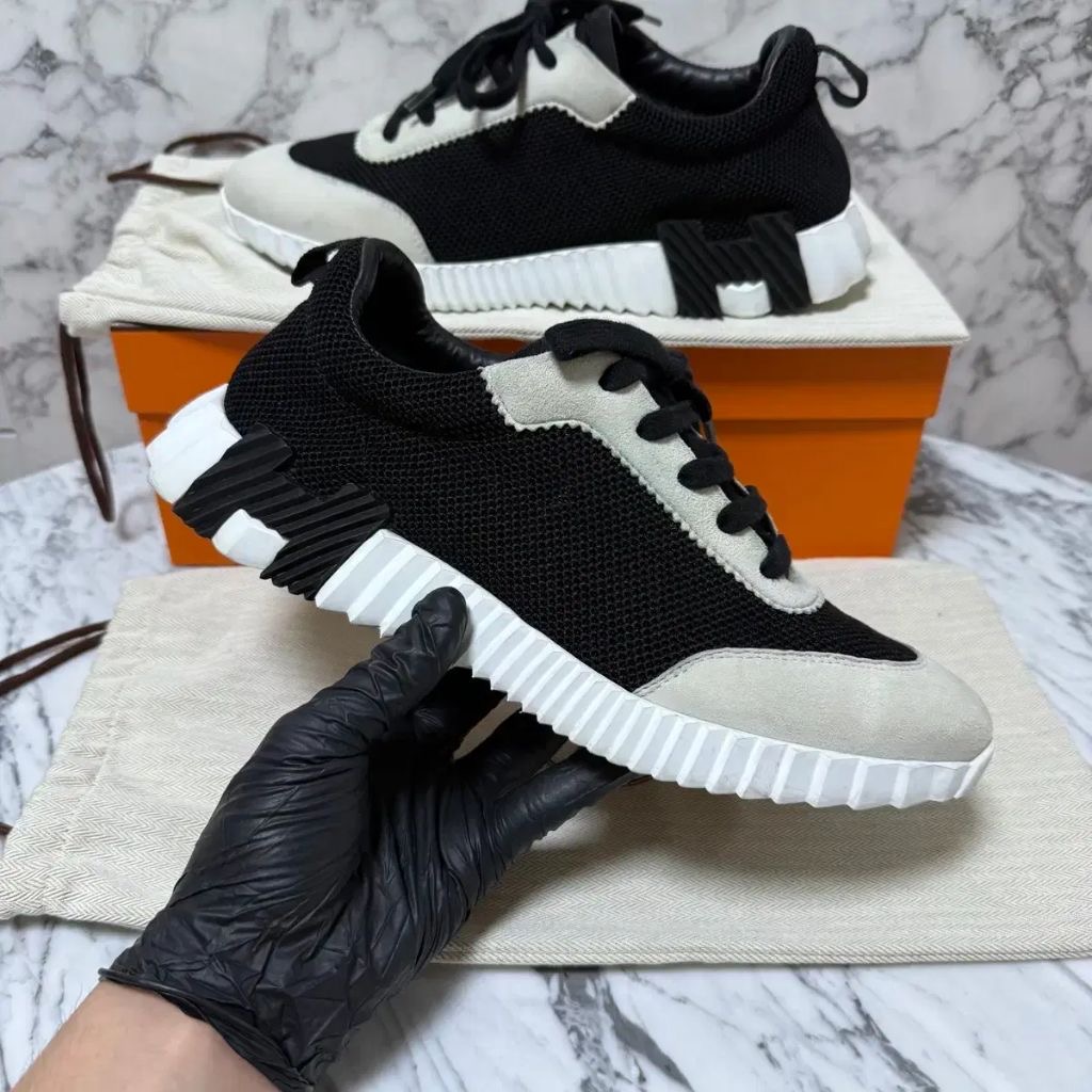 에르메스 바운싱 스니커즈 메쉬 스웨이드 고트스킨 & 누아 블랑