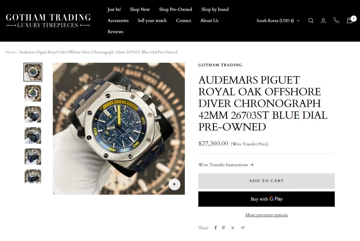 오데마피게 로얄오크 오프셔 크로노그래프 26703ST 블루