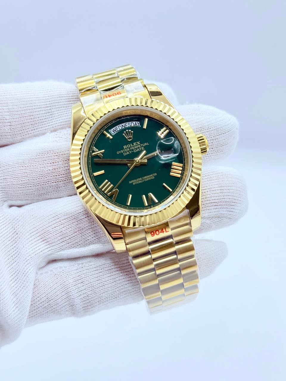 롤렉스 데이데이트 40mm 228238 그린 로만 프레지던트 